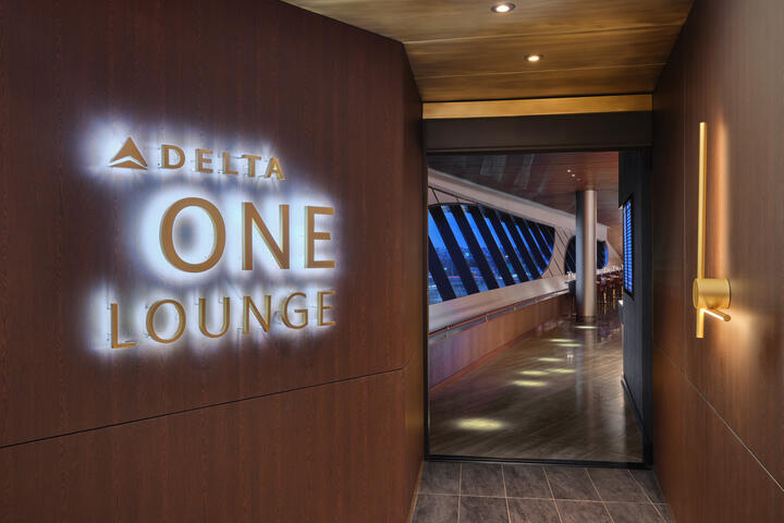 The entrance to the Delta One Lounge at Boston